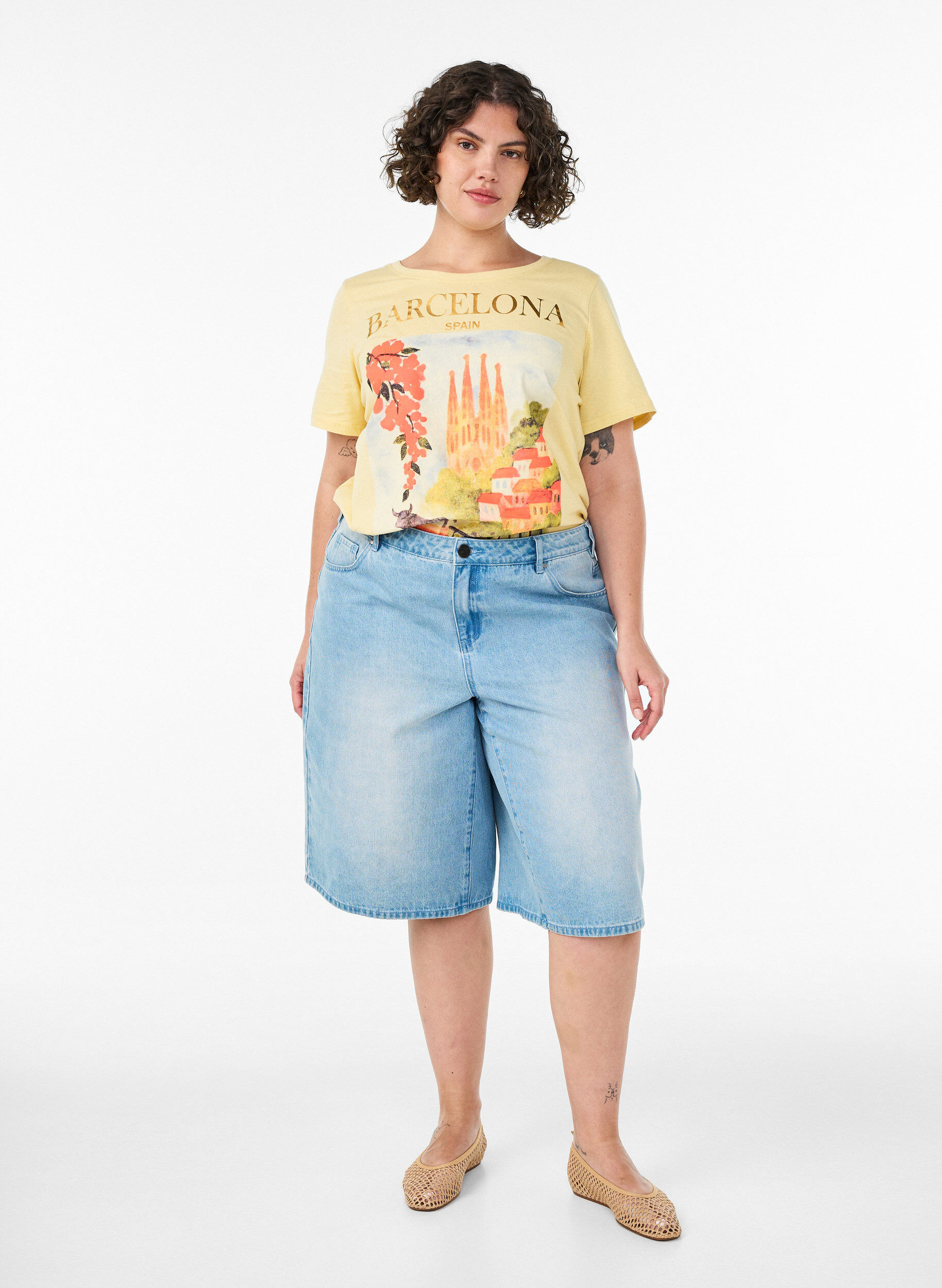 ZizziT-shirt i bomuld med printmotiv, Gul, Model image number 1