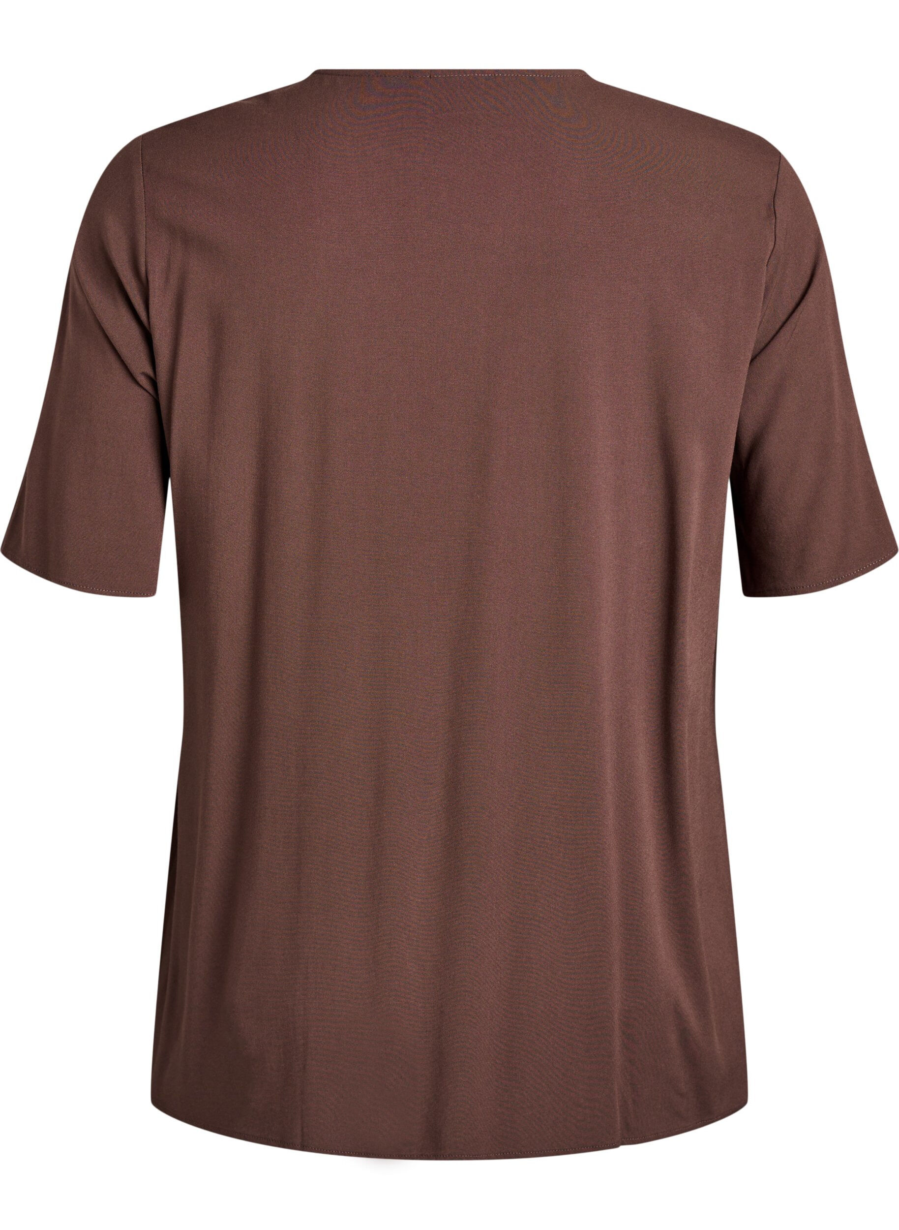ZizziKort&aelig;rmet v&aelig;vet bluse med rund hals, Brun, Packshot image number 1
