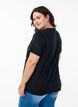 T-shirt med paillet-blomster, Sort, Model image number 2