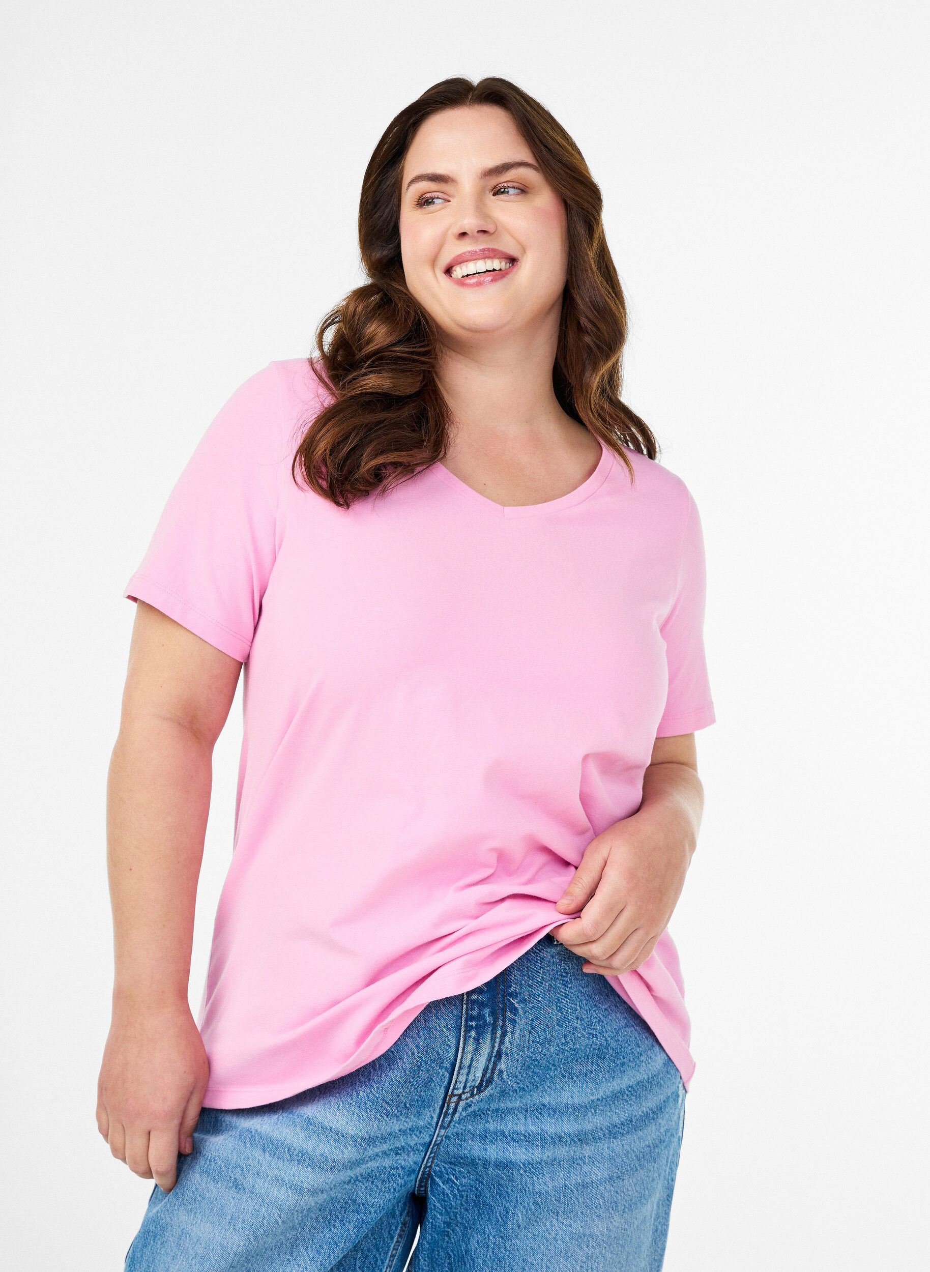 Ensfarvet basis t-shirt i bomuld, Lyser&oslash;d, Model