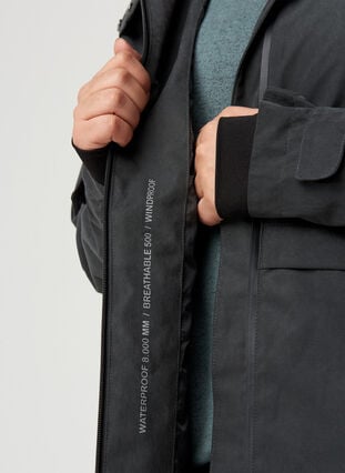Vandtæt jakke med hætte og justerbar talje, Black, Model image number 2