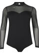 Bodystocking med nitter og lange mesh ærmer, Black, Packshot image number 0