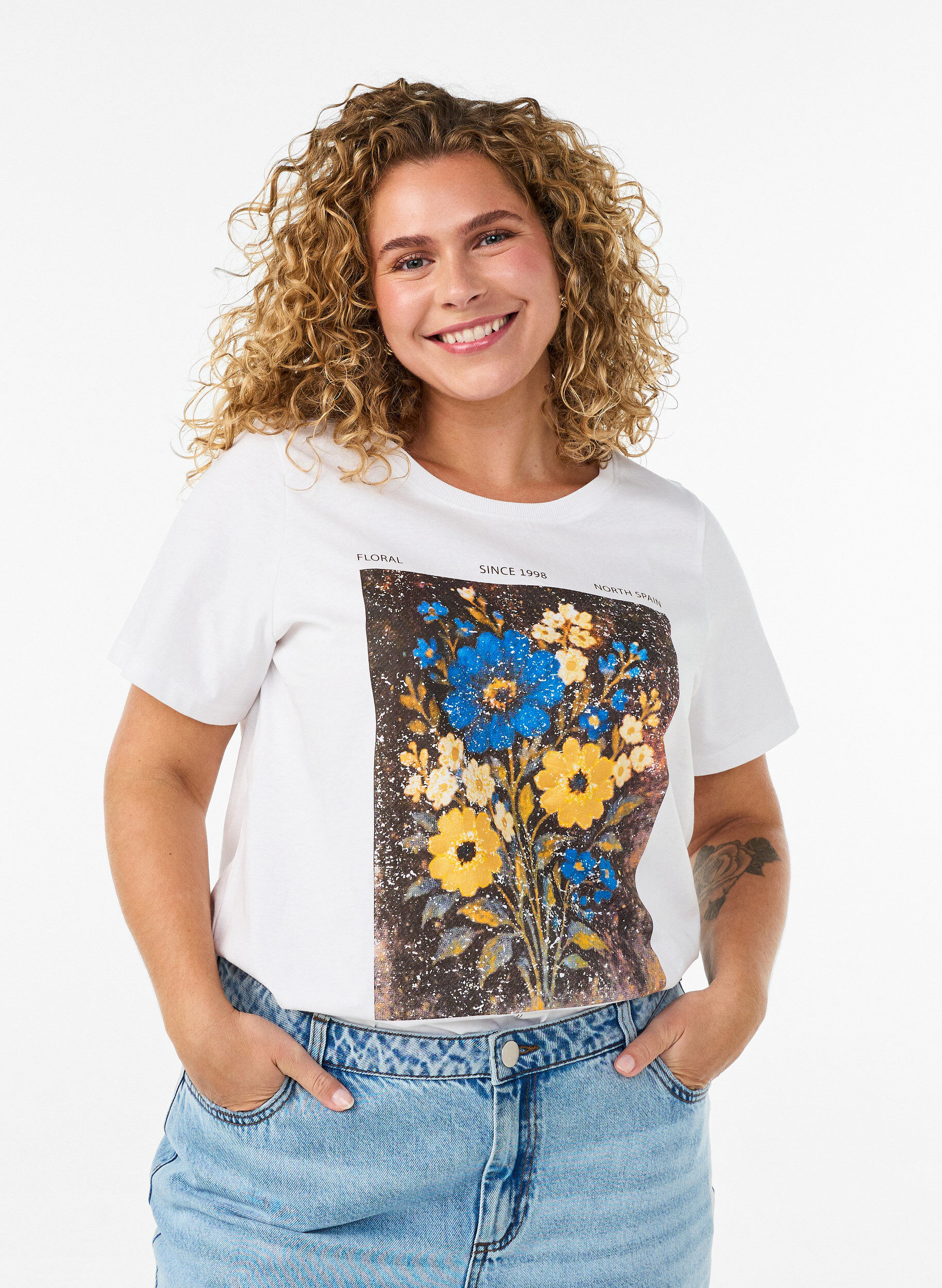 T-shirt i bomuld med print foran, Hvid, Model