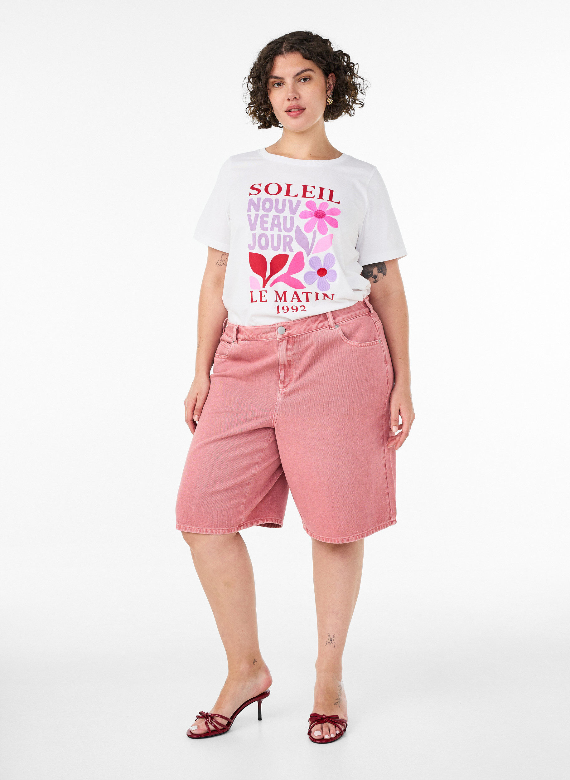 ZizziT-shirt i bomuld med printmotiv, Hvid, Model image number 1