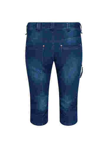 Slim fit capri jeans med lommer, Dark blue denim, Packshot image number 1