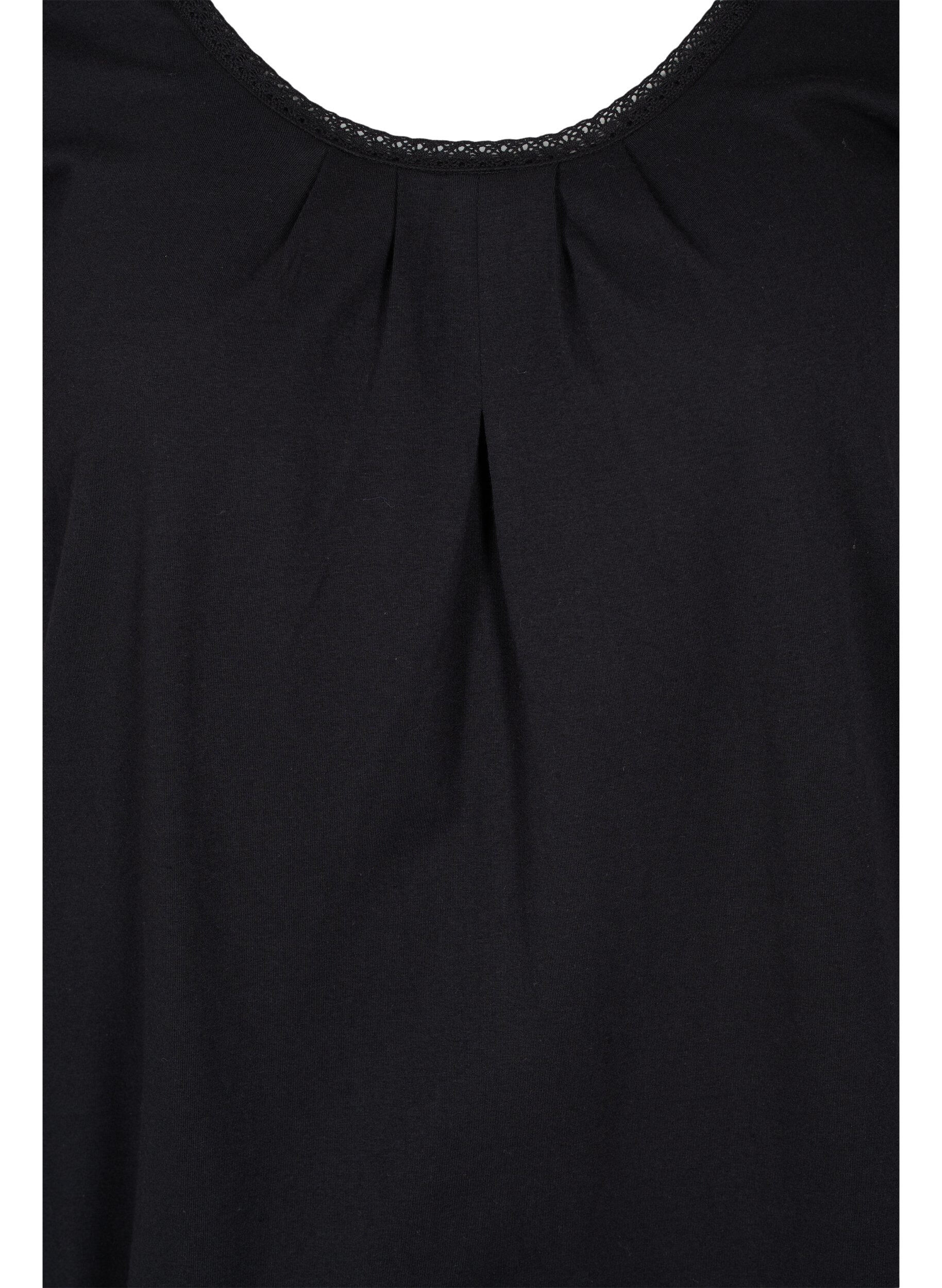 Zizzi Bomulds t-shirt med korte &aelig;rmer, Black, Packshot image number 2