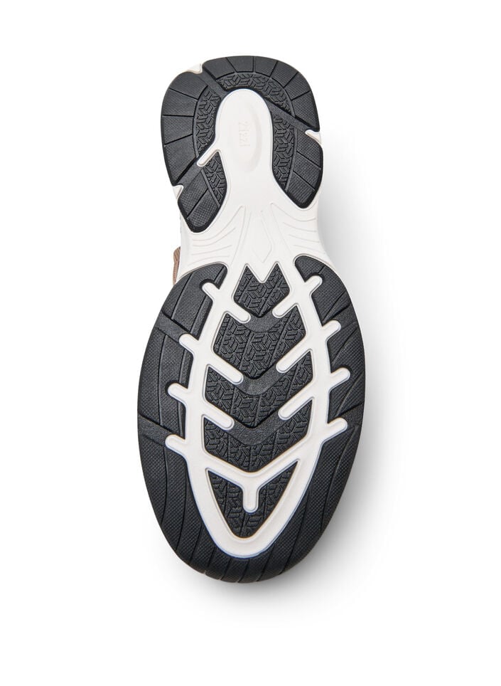 Sneakers i str&aelig;kbar strik med glittertr&aring;d, Brun, Packshot image number 4