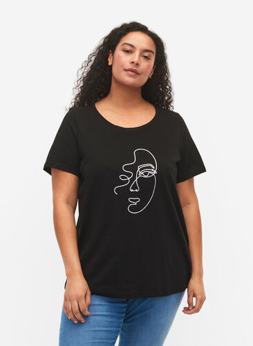 T-shirt med glimmer print i bomuld, Black Shimmer Face, Model image number 0