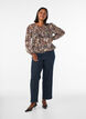 Bluse med blomsterprint og balloneffekt, Brun, Model image number 1