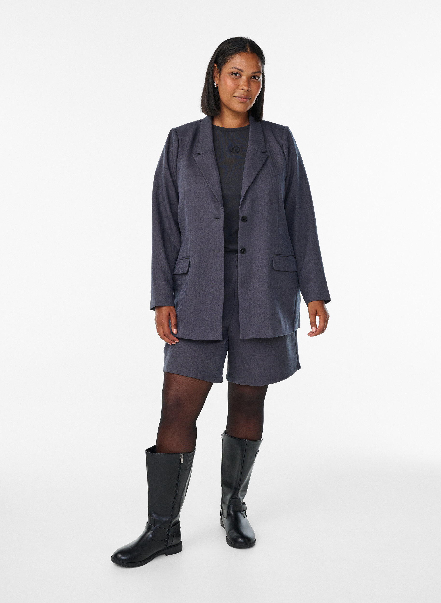 Zizzi Klassisk blazer med lommer, Gr&aring;, Model image number 1