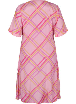 Ternet viskose kjole med wrap, Pink Check, Packshot image number 1