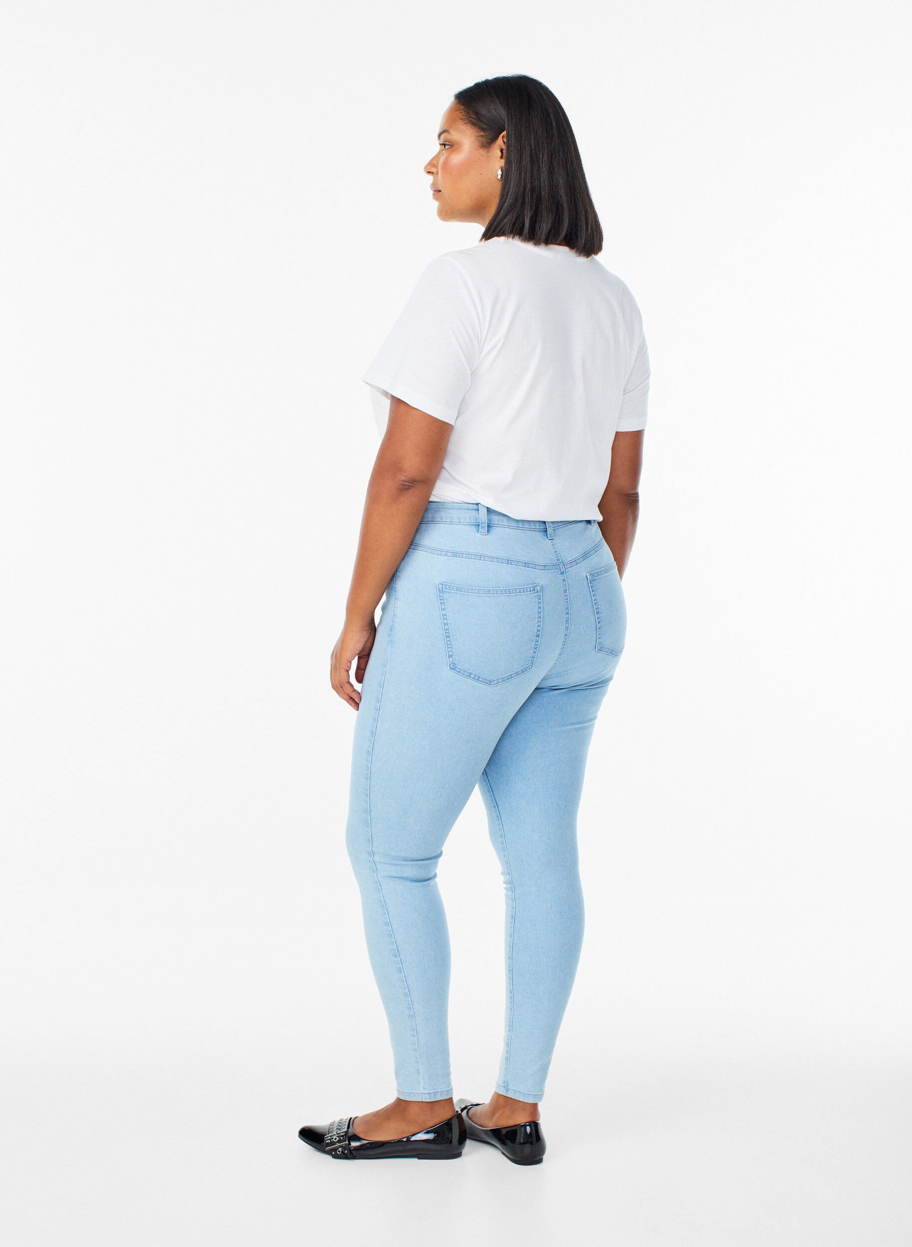 Zizzi Amy jeans med h&oslash;j talje og super slim fit, Bl&aring;, Model image number 1