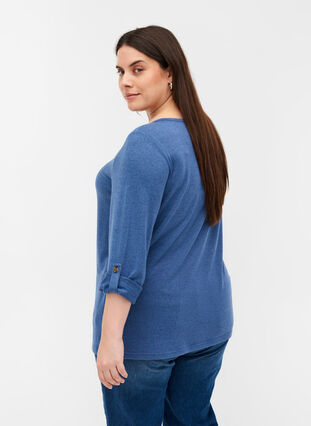 Bluse med 3/4 ærmer og lynlås, Colony Blue Melange, Model image number 1