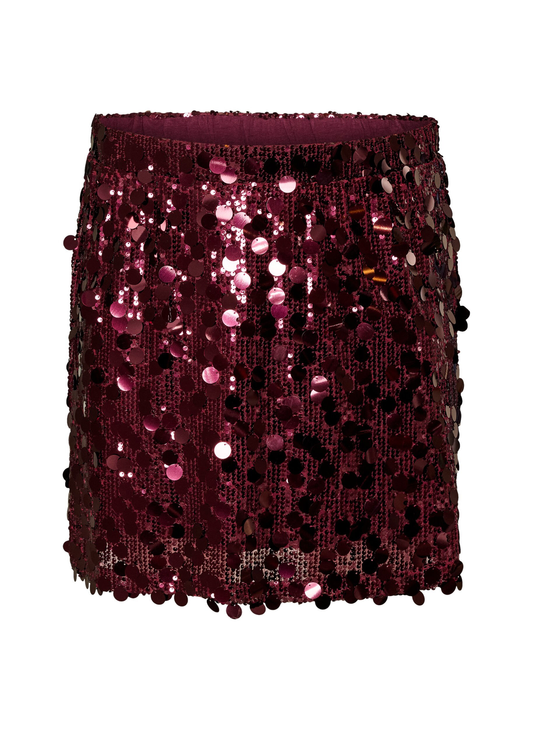 ZizziKort pailletnederdel med elastisk linning, M&oslash;rk Bordeaux, Packshot image number 0