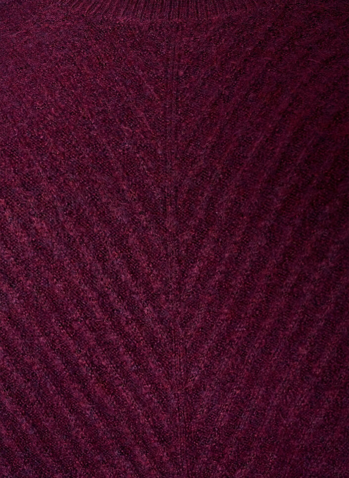 Strikbluse med V-formet ribm&oslash;nster og slidser, R&oslash;d, Packshot image number 2