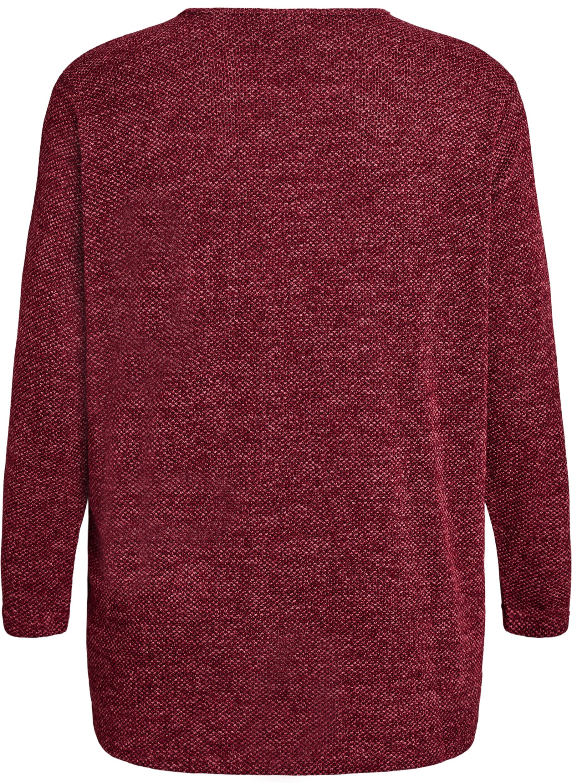 ZizziLang&aelig;rmet bluse med struktur, M&oslash;rk Bordeaux, Packshot image number 1