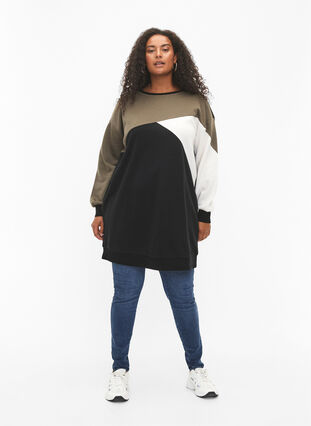 Lang sweatshirt med colorblock, Kalamata Color B. , Model image number 2