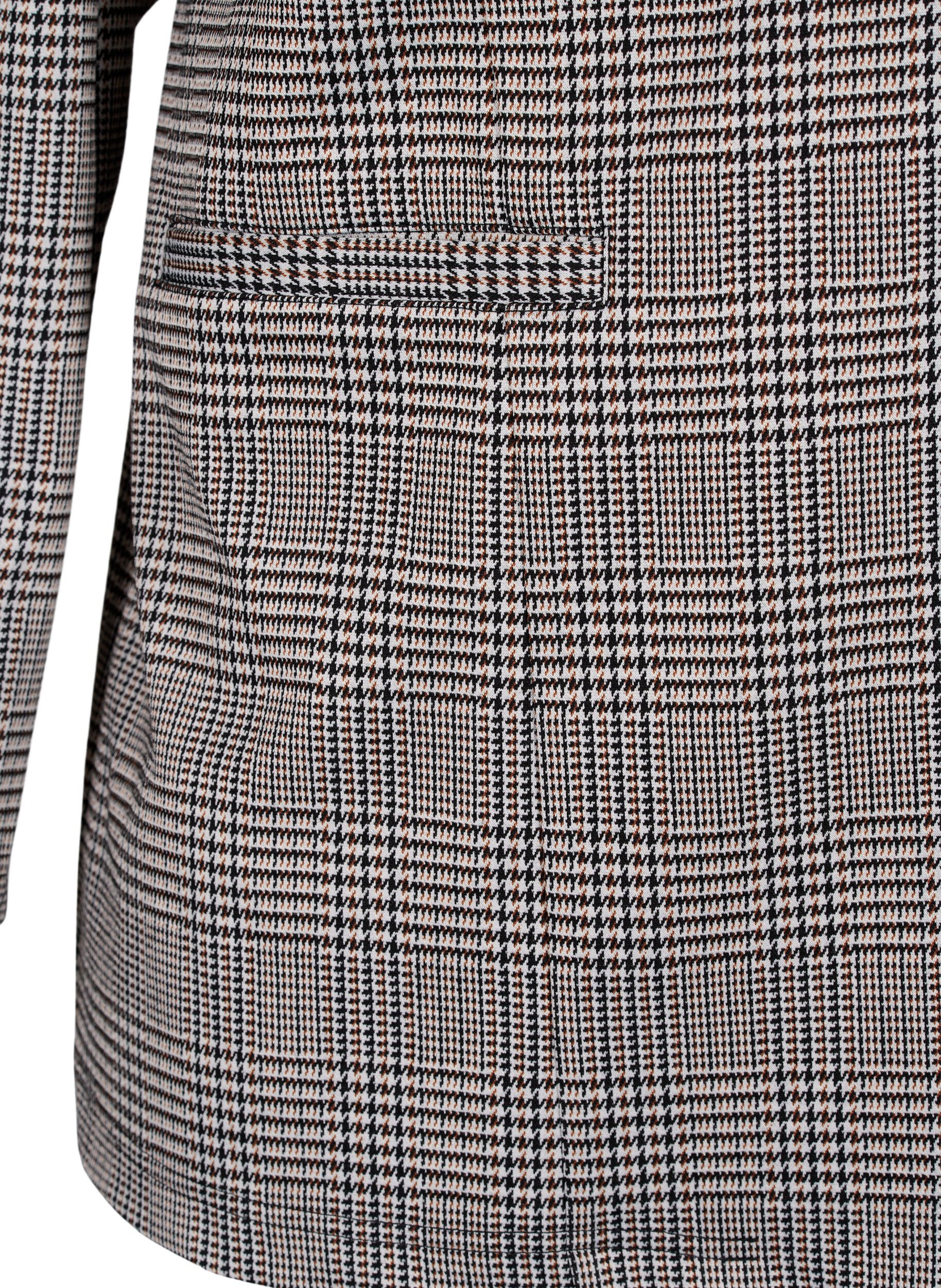 Zizzi Ternet blazer med knaplukning, Beige Brown Check, Packshot image number 3
