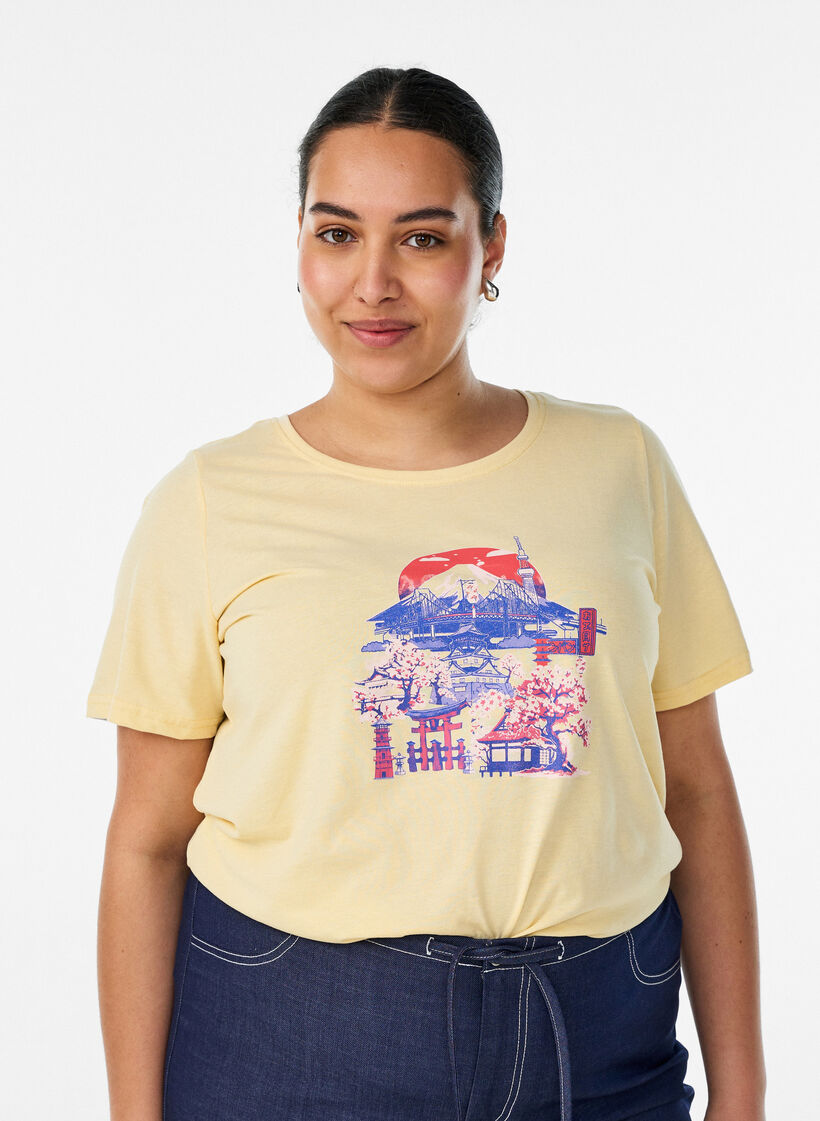 T-shirt med motiv, Gul, Model image number 0