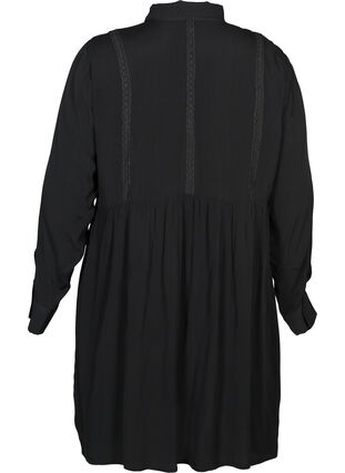 Viskose kjole med blondebånd, Black, Packshot image number 1