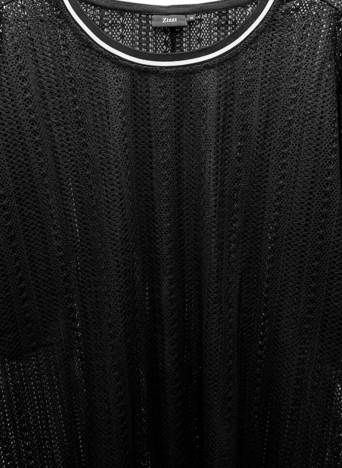 Midikjole med hulmønster og korte ærmer, Sort, Packshot image number 2