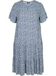 Kortærmet viskose kjole med print, Petit Blue Flower