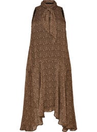 Midikjole i chiffon med leopardprint og bindeb&aring;nd, Brun