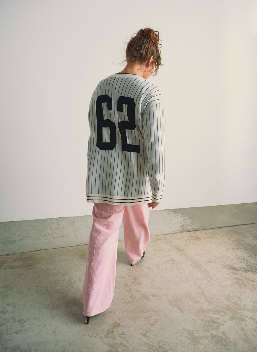 Strikket cardigan med striber og rygmotiv, Hvid, Image image number 0