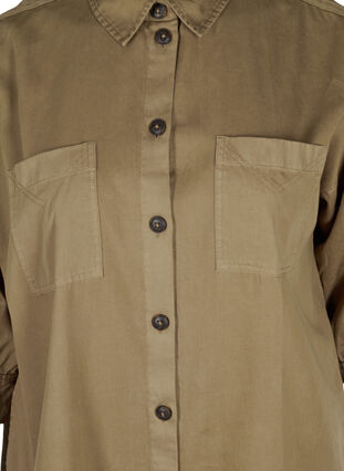 Lang kraftig skjorte med brystlommer, Kaki Green, Packshot image number 2