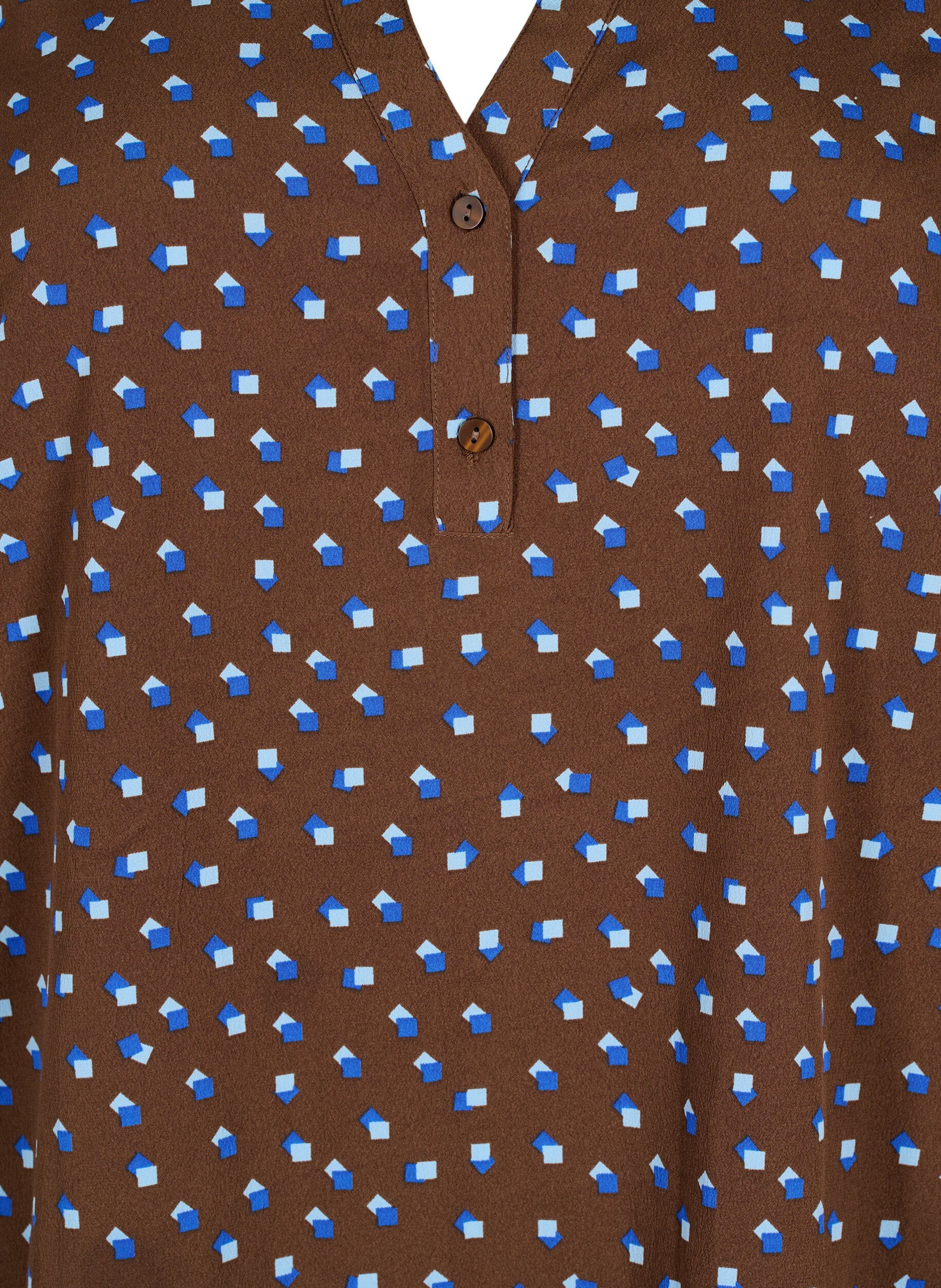 Zizzi FLASH - Lang&aelig;rmet bluse med print, Chicory Coffee AOP, Packshot image number 2