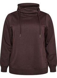 Sweatshirt med h&oslash;j krave og lommer, Brun
