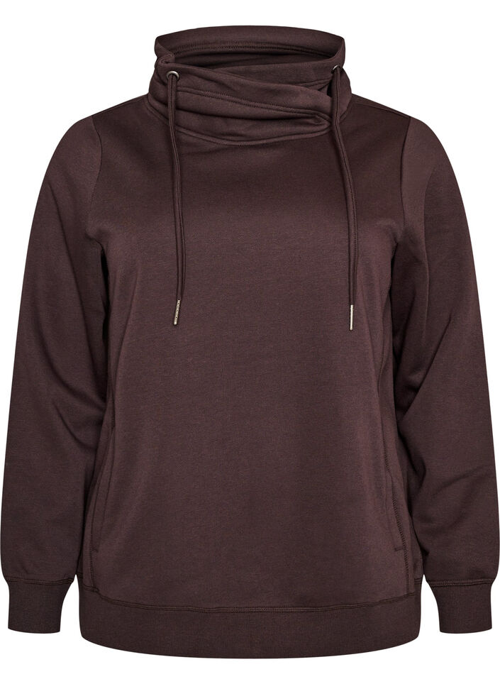 Sweatshirt med h&oslash;j krave og lommer, Brun, Packshot image number 0
