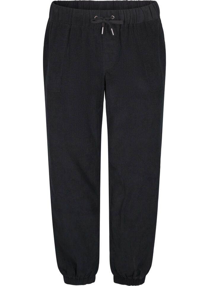 Fløjlsbukser med elastisk linning, Sort, Packshot image number 0