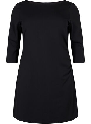 Kjole med draperinger og 3/4 ærmer, Black, Packshot image number 0