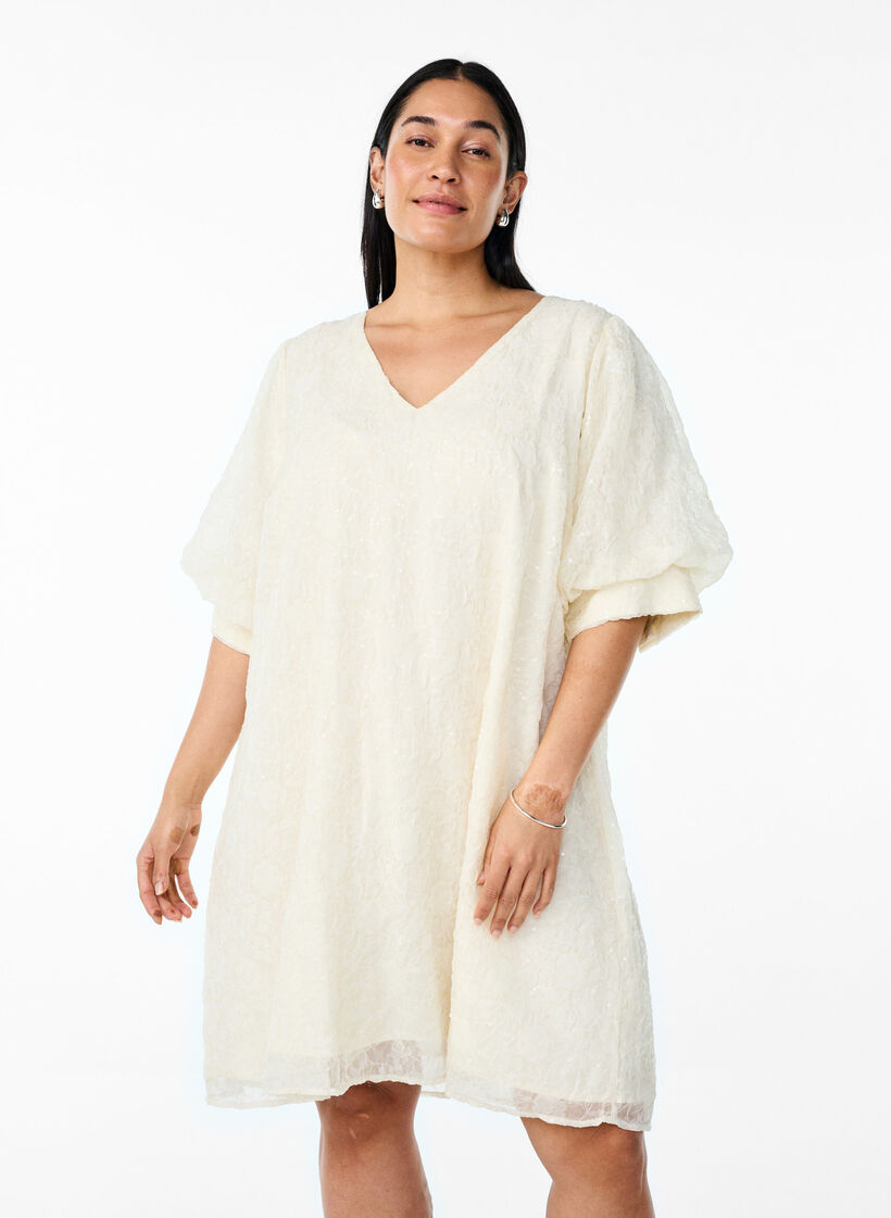 Kort festkjole med pailletter, Vanilla, Model image number 1