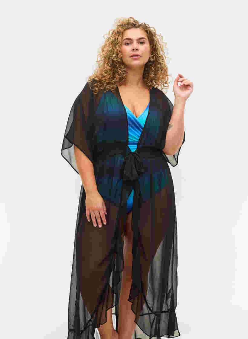 Strand kimono med korte ærmer, Black, Model image number 2