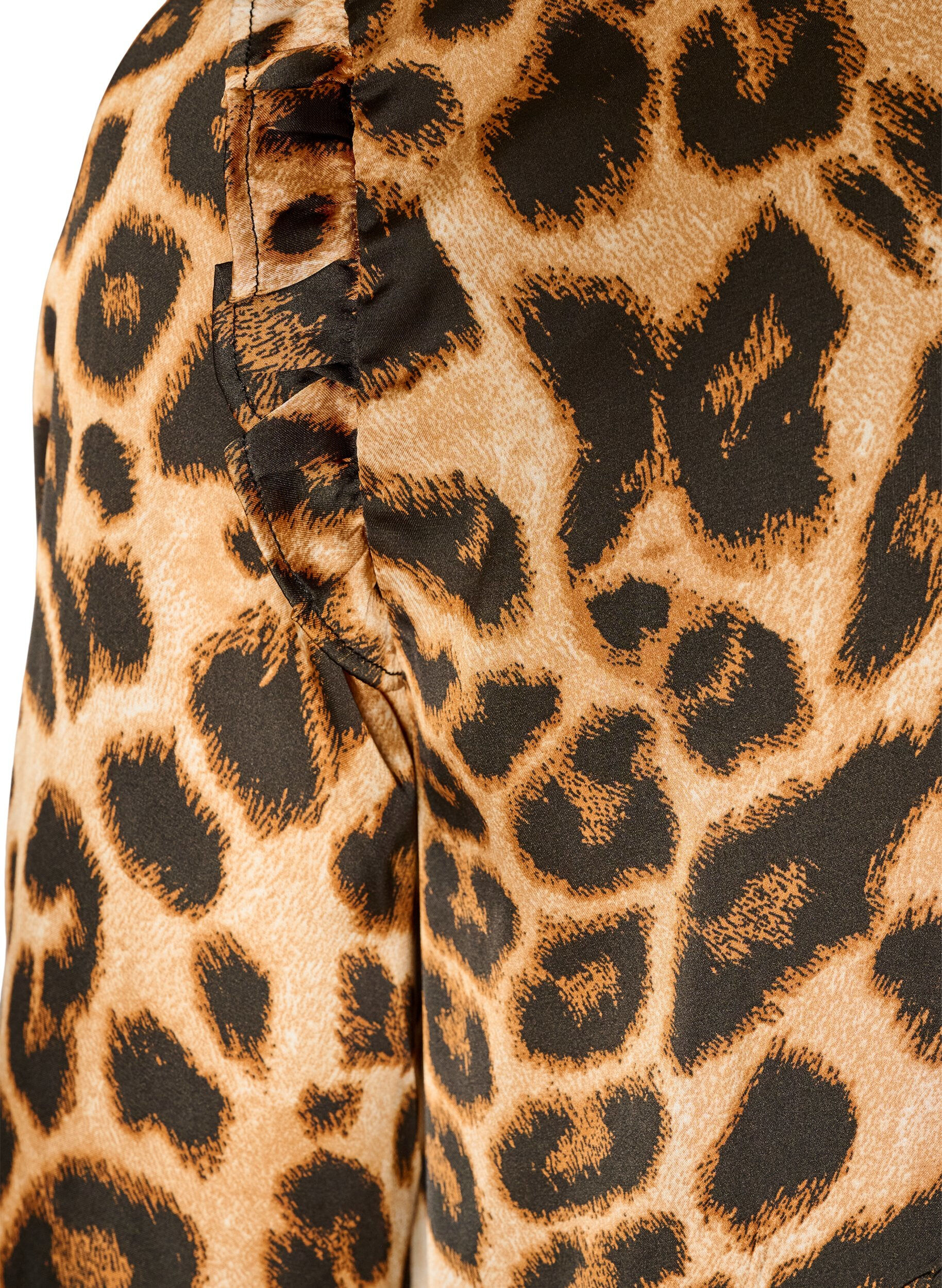 ZizziKjole med leopardprint og fl&aelig;sedetaljer, Brun, Packshot image number 3