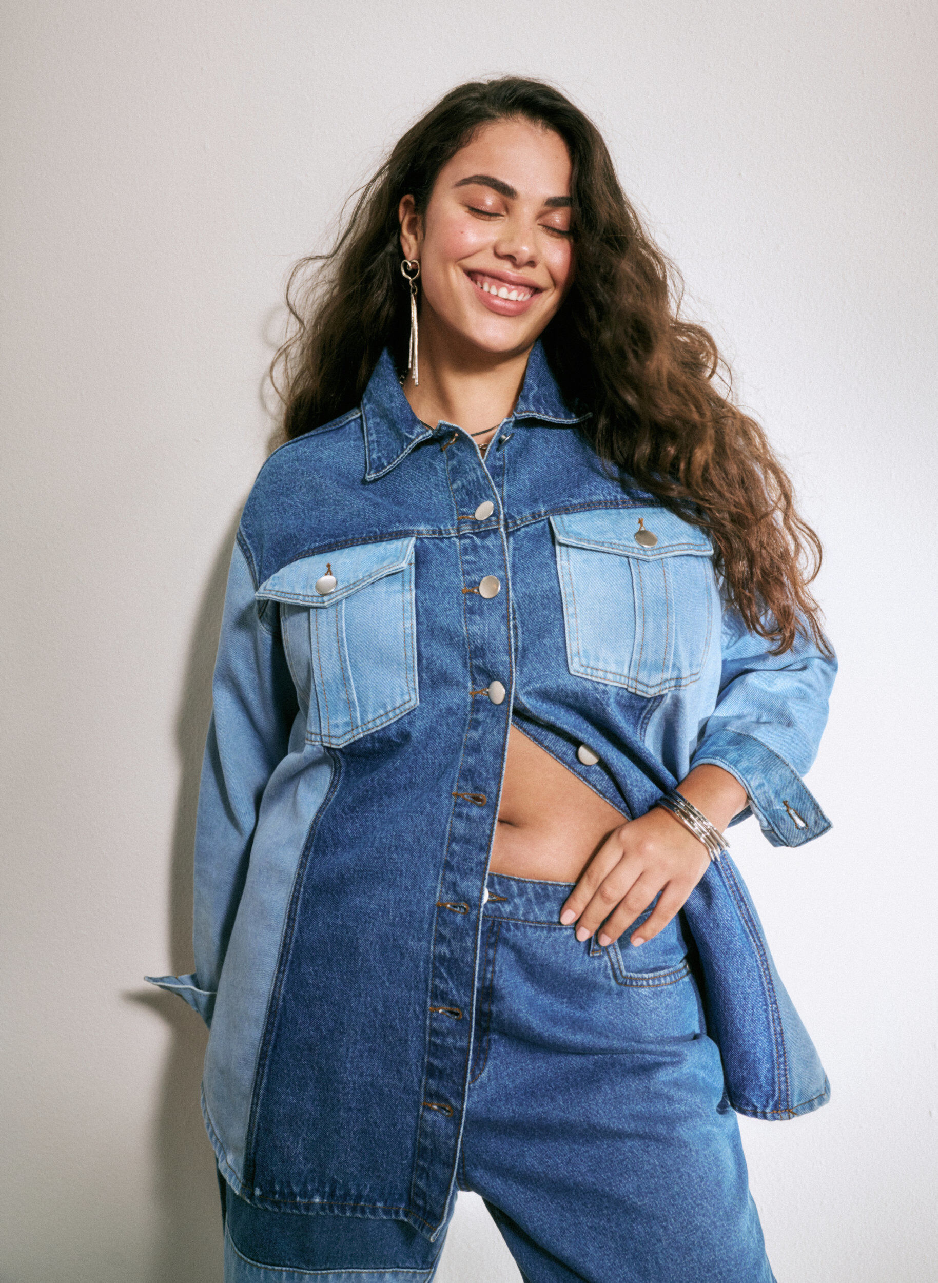 Zizzi Colorblock denim jakke , Light Blue Denim, Image image number 0