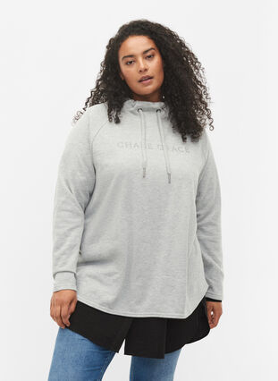 Sweatshirt med høj krave, Light Grey Melange, Model image number 0