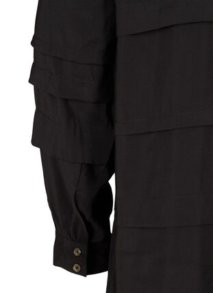 Viskose kjole med lange ærmer og læg, Black, Packshot image number 3