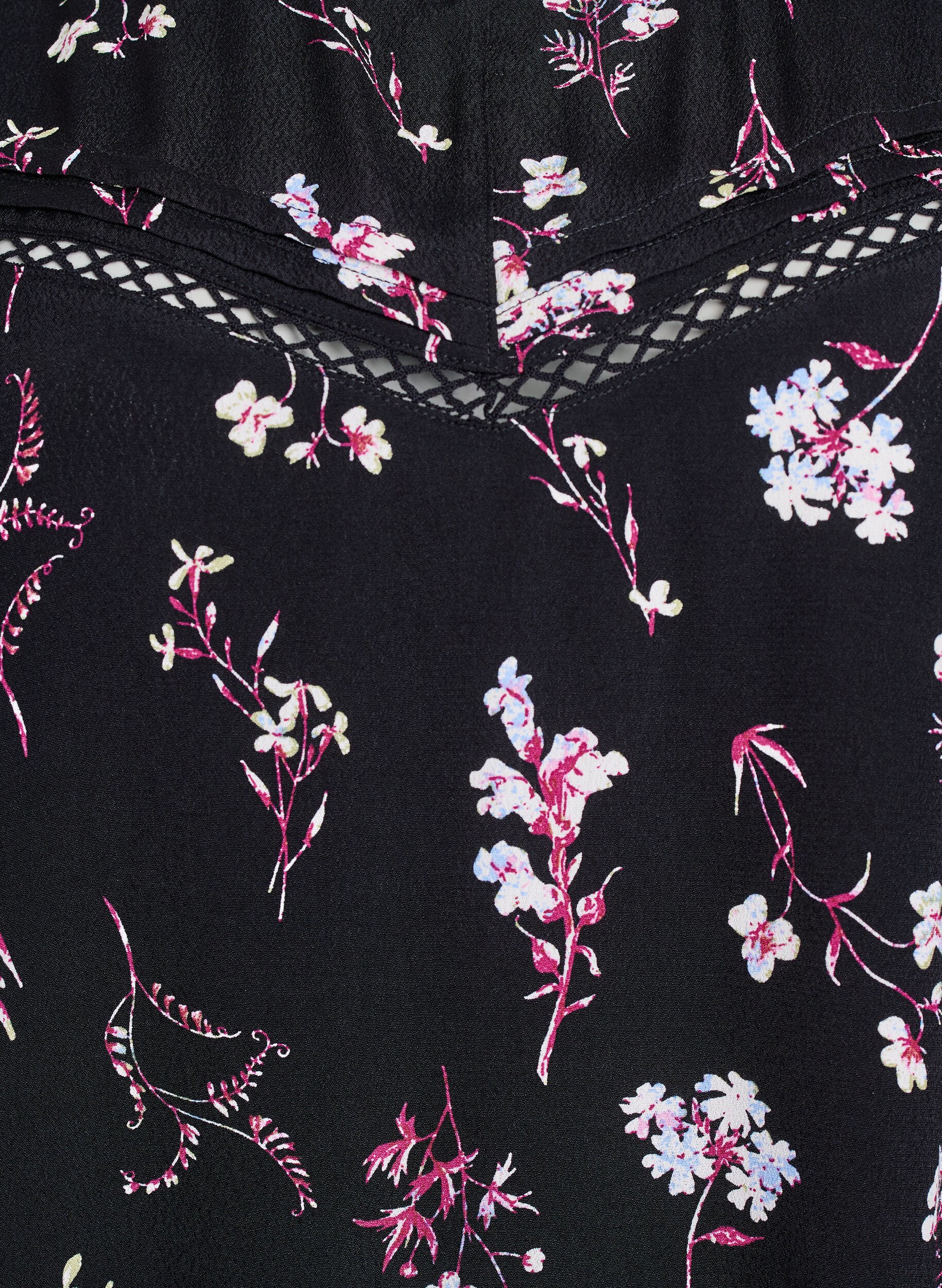 ZizziBlomstret bluse med korte &aelig;rmer, Sort, Packshot image number 2