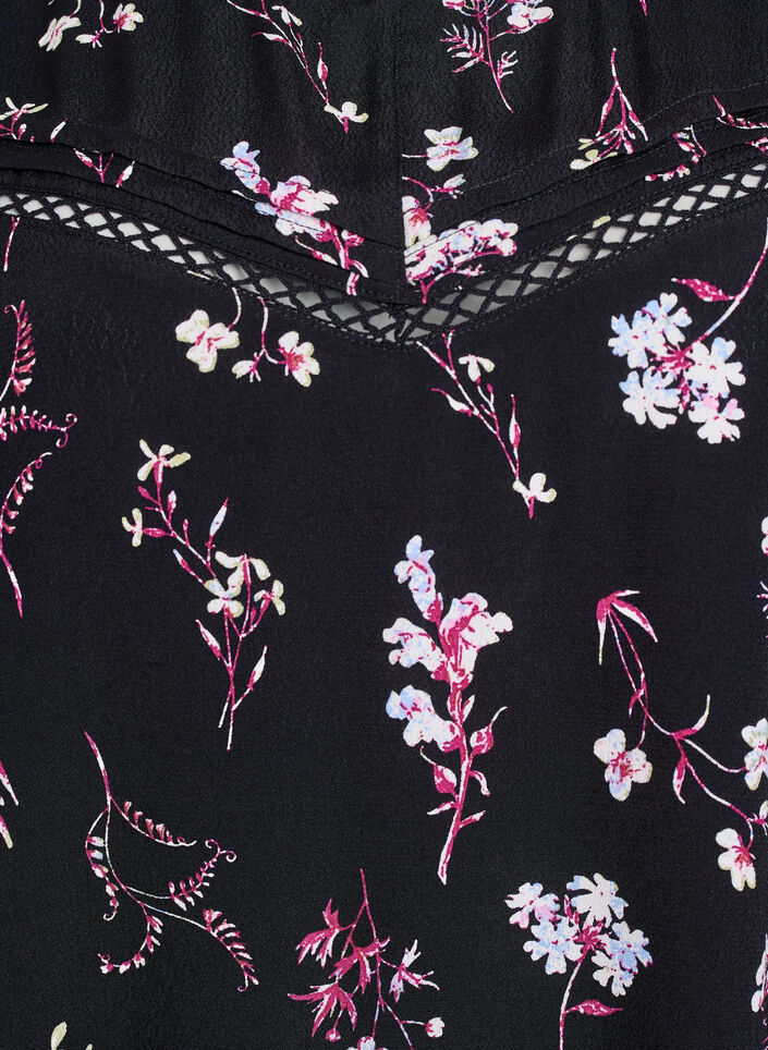 Blomstret bluse med korte &aelig;rmer, Sort, Packshot image number 2