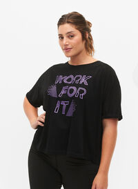 Trænings t-shirt i bomuld med print, Black w. Work For It, Model