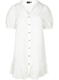 Bomulds skjortekjole med ballonærmer, Bright White