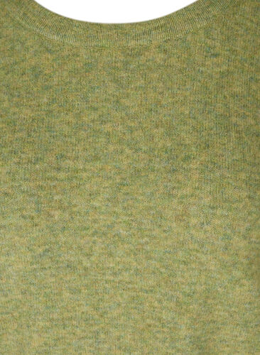 Meleret strikbluse med pufærmer, Green Olive Mel., Packshot image number 2