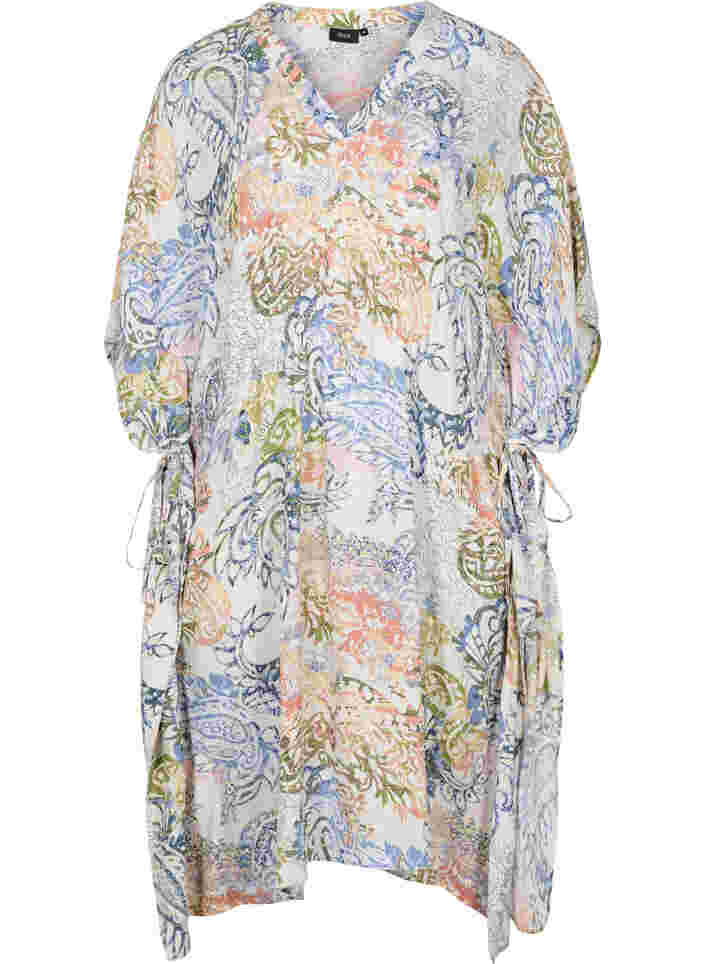 Printet viskose kjole med bindesnøre, White Paisley AOP, Packshot image number 0