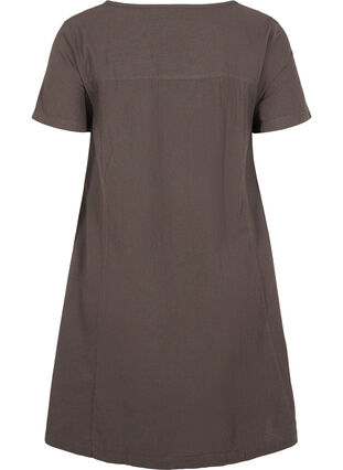 Kortærmet kjole i bomuld, Khaki Green, Packshot image number 1