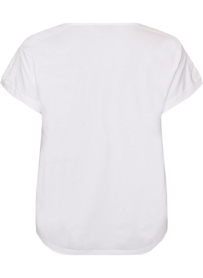 T-shirt i bomuld med crochetdetalje, Hvid, Packshot image number 1