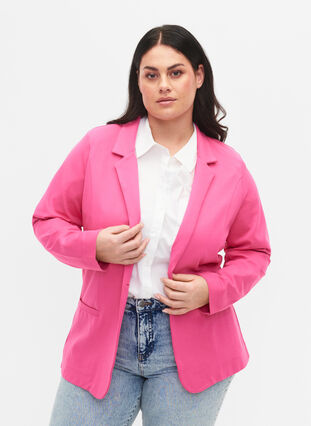 Enkel blazer med knaplukning, Shocking Pink, Model image number 0