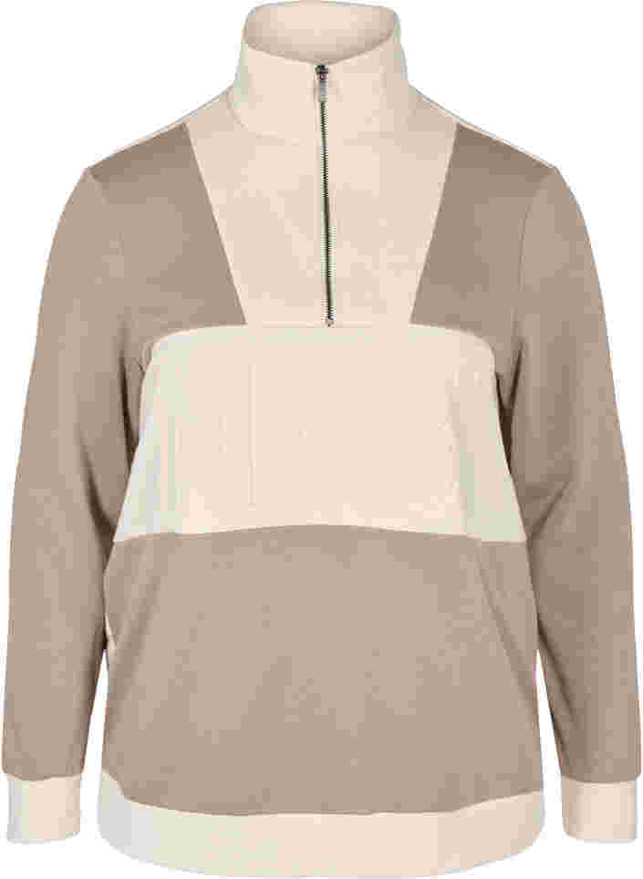 Sweatshirt med colorblock, Timber Wolf/Birch, Packshot image number 0